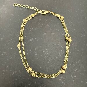 Unisex 14k Gold-Plated Anklet & Bracelet – Adjustable 9-11” Beaded Chain - NEW